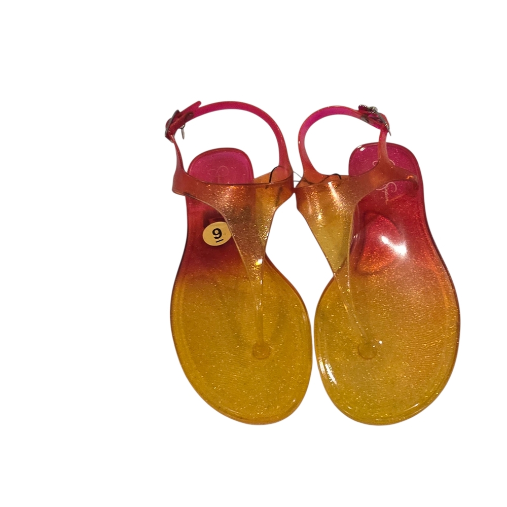 💙 JESSICA SIMPSON Brysin Sunset Glitter Sandals Pink Yellow - Picture 3 of 7